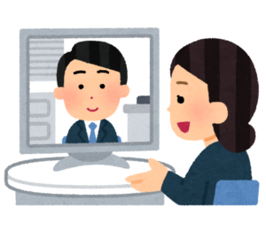 リモートワークで話をしている男女