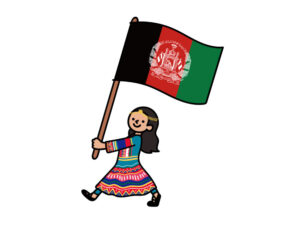 アフガニスタンの国旗をもつ女性
