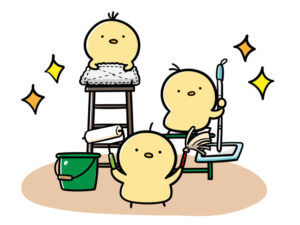 ひよこが掃除しているイラスト