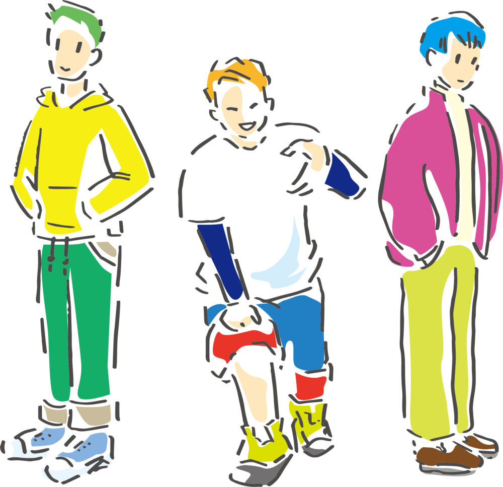 三人のカラフルな少年