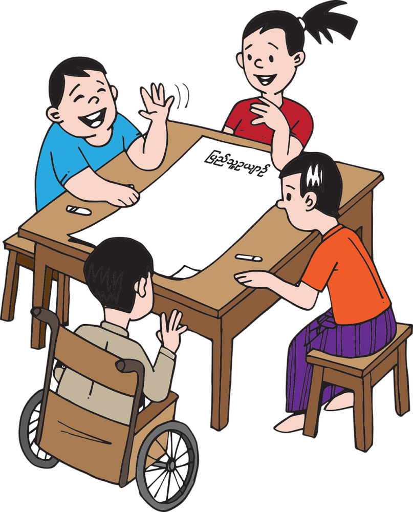 障害者と一緒に遊ぶ4人