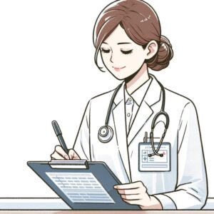 メモを取る女性医師