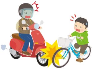 自転車の子どもと、バイクの大人の交通事故