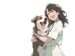 獣医師の女性と犬