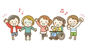 障害児を囲む友達
