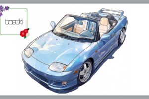 青いオープンカー