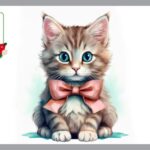 ピンクのリボンを着けた猫