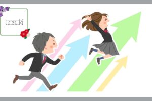 ジャンプしている女の子と、走る男の子
