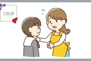 涙を流す娘と、心配する母