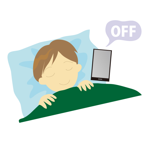 携帯をオフにして気持ちよく眠る男性のイラスト