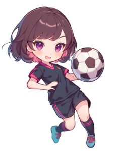 サッカーボールとサッカーのユニフォームを着た女子のイラスト