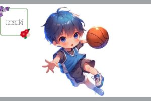 バスケをする少年