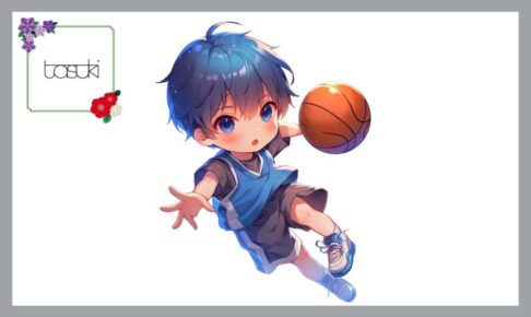バスケをする少年