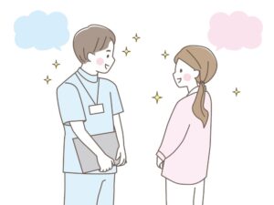 談笑する、看護師の男女