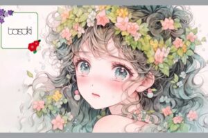 泣いている、花冠を付けた女の子