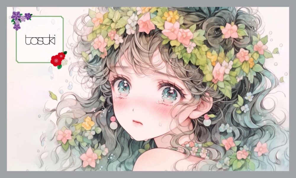 泣いている、花冠を付けた女の子