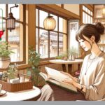 カフェで本を読む女性