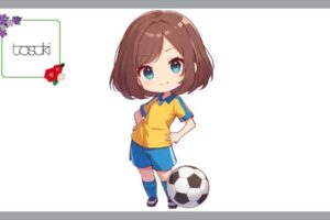 サッカーボールとサッカーのユニフォームを着た女子のイラスト