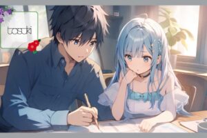 家庭教師を受ける女の子と、講師の男性