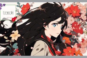 赤い花に囲まれた、女の子