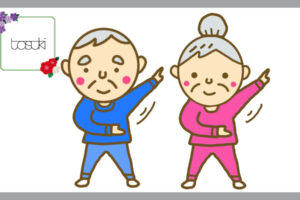 体操をするおじいちゃんとおばあちゃん