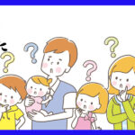 5人家族が頭の上にはてなを出しているイラスト