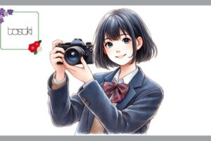 カメラを持つ女子高生