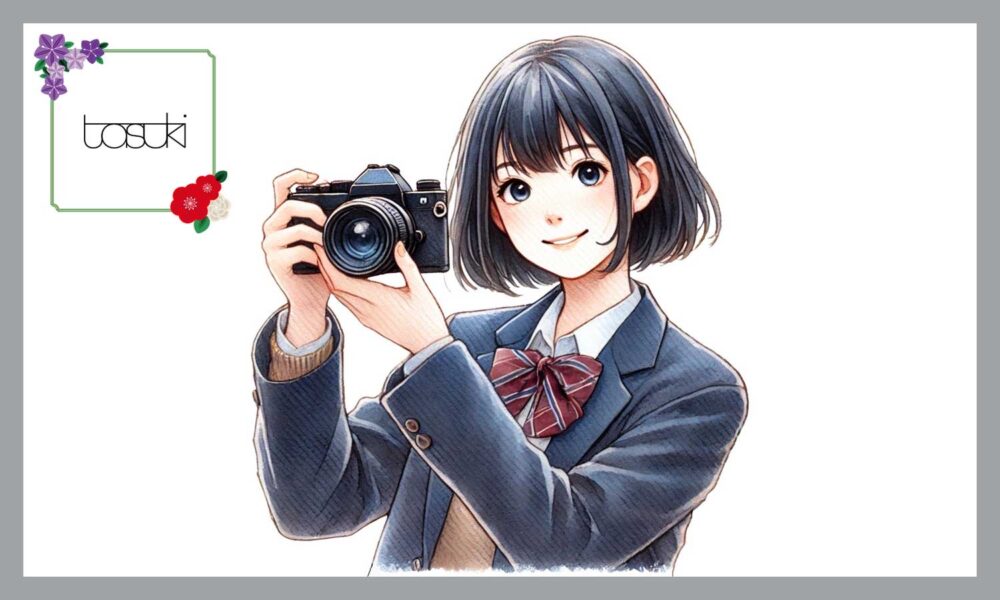 カメラを持つ女子高生