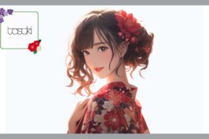 浴衣を着る女性
