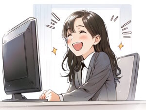 パソコンで仕事をする笑顔の女性