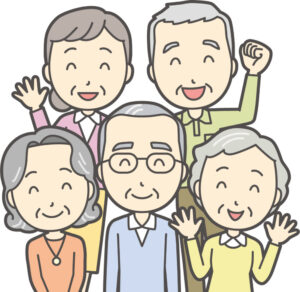 5人のシニア男性と女性たち