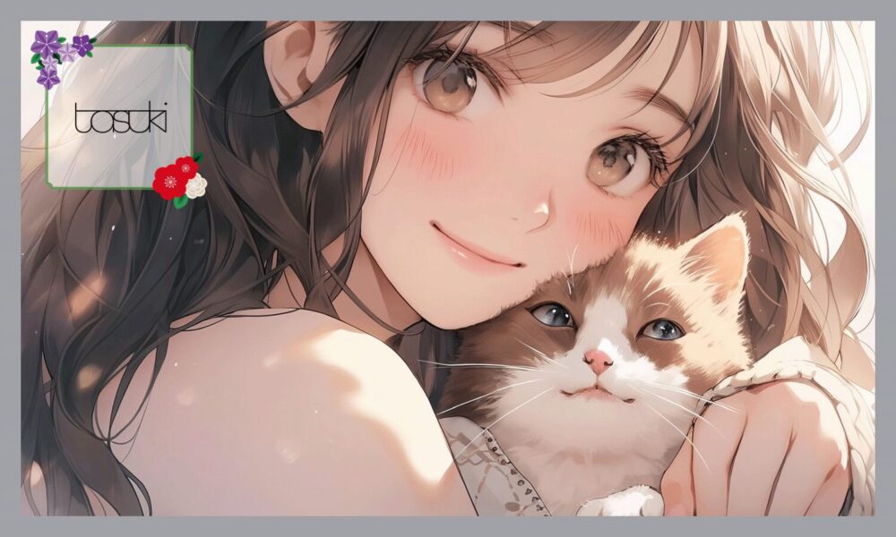 女性と猫