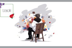 絵を描く男性の後ろ姿