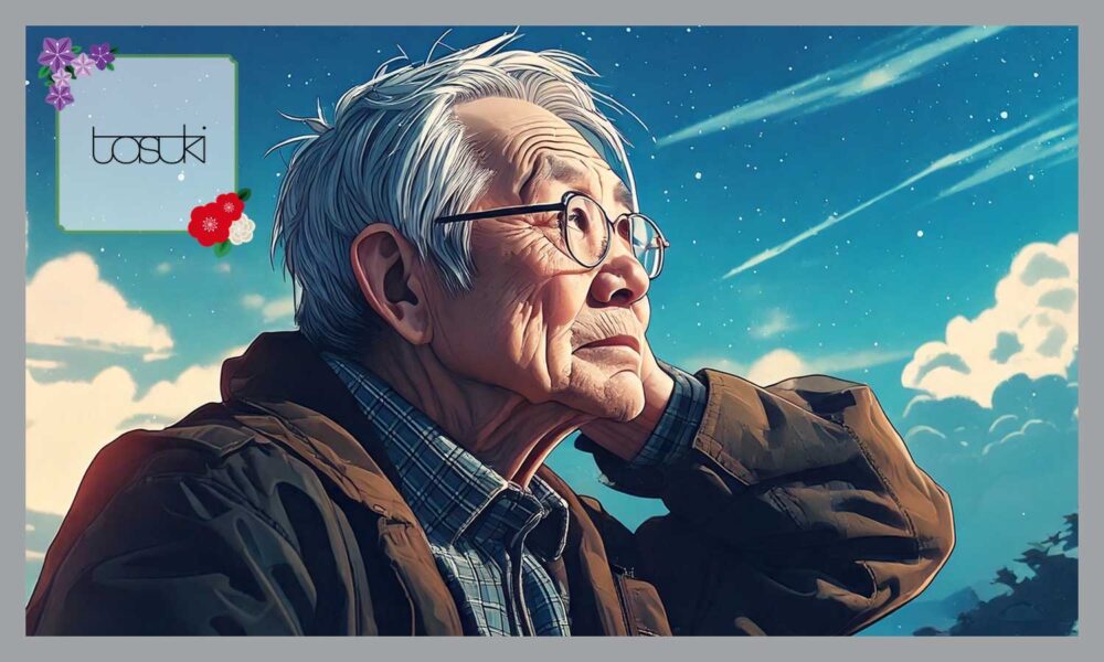 空を見上げる高齢者