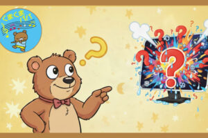 どや顔のくまがGeminiモニターにクイズを出している様子のイラスト
