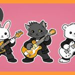 ねこパンクと2匹の仲間達がギターを演奏している画像