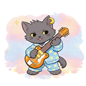 パジャマを着てギターを弾くねこパンク