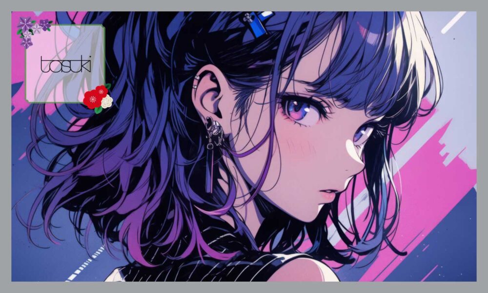 紫色の髪をしたクールな女性