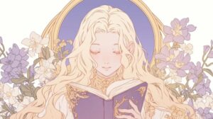 本を読む金髪の女性