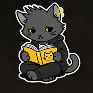 座り込んで本を読んでいるねこパンク画像