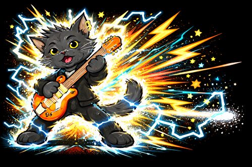 ねこパンクがギター弾きながらビリビリしている画像