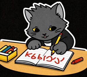 幼い猫パンくがお絵描きしている画像