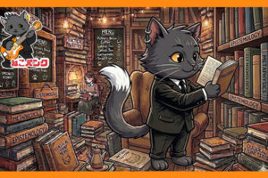 ブックカフェで本を読んでいるねこパンク