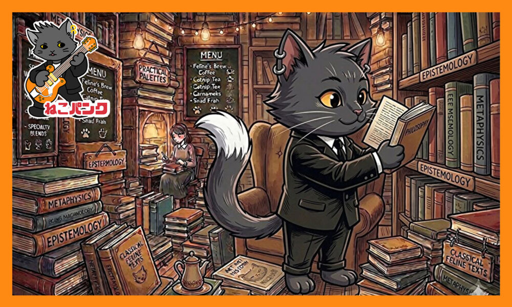 ブックカフェで本を読んでいるねこパンク