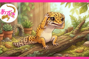 ヒョウモントカゲモドキが頭を抱えている。