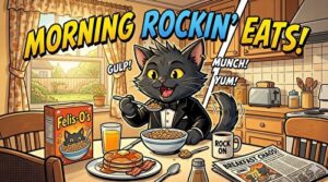朝ごはんを食べているねこパンク