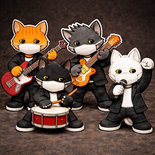 全員マスクをして演奏している猫パンクバンド