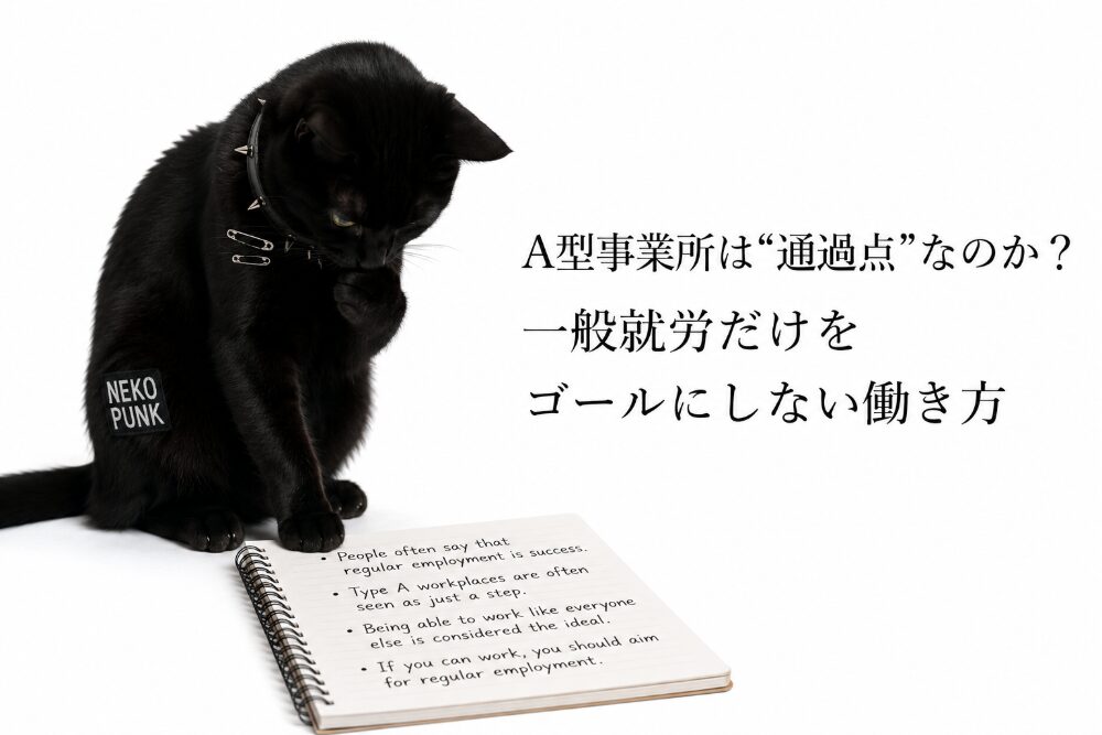 猫パンクがノートに書いた議題について思案している画像