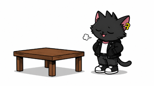 テーブルの上が片付いてホッとしているねこパンク
