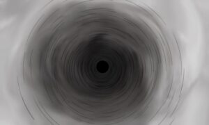 中心へ吸い込まれるような黒い穴が描かれたイラスト。